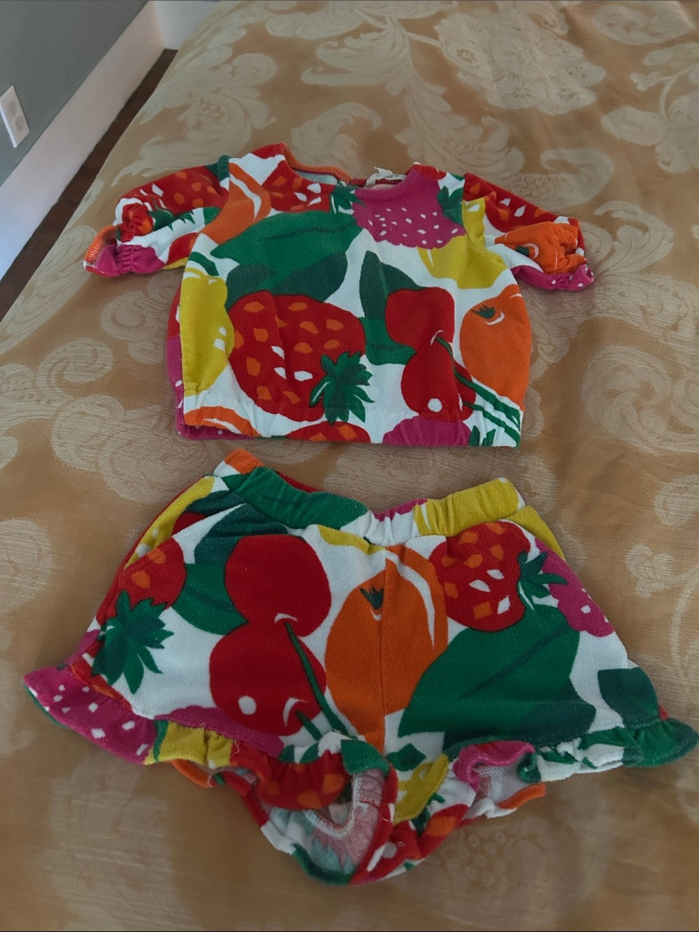 Mini Boden Bright Fruit Print Set in Red, Green, Orange, Yellow, Pink, White